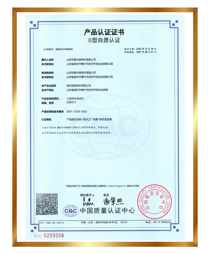 CQC certificate (three-phase asynchronous motor)